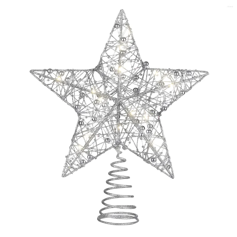 Décorations de Noël arbre étoile Topper en forme de cime d'arbre lumière lampe lumières éclairées argent Ledhollow paillettes scintillantes décor Toppers