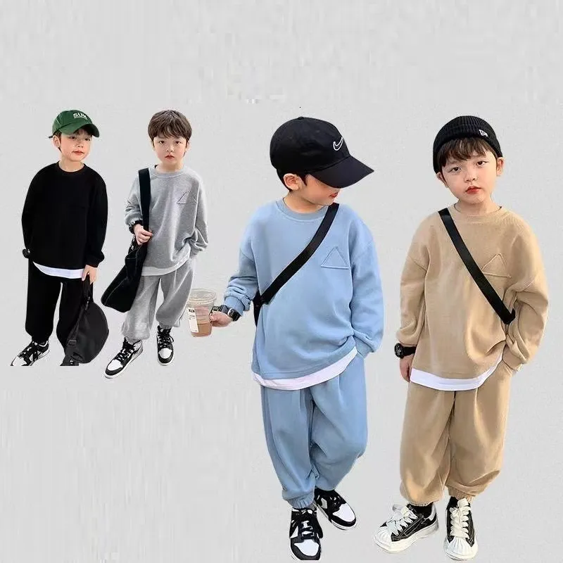 Clothing Sets Spring Patchwork Baby Boys Sweatshirt Elastic Sweatpant Sets Kids Tracksuit Child Jumper Pant Jogger Set 1-12 Years 230110