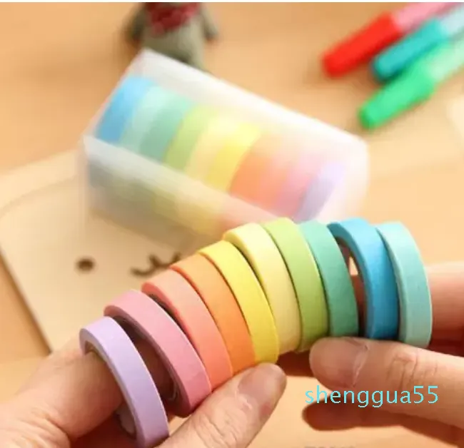 Rainbow Solid Color Japanese Masking Washis Sticky Paper Tapes Adhesive Printing Diy Scrapbooking 2016 Deco Washi Tape