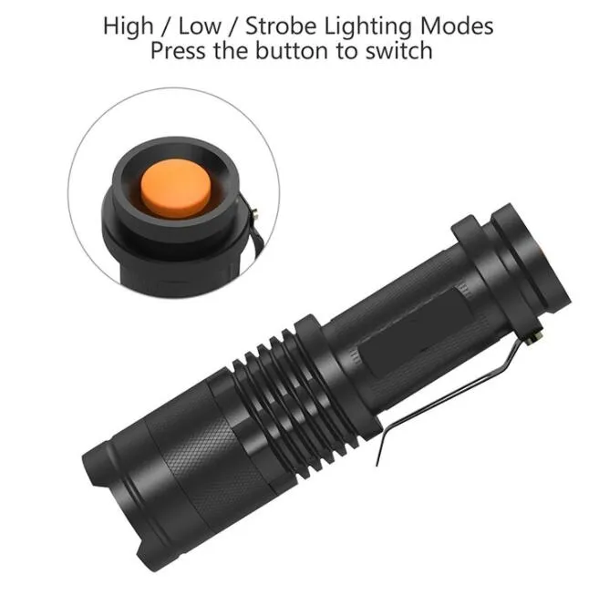 Draagbare mini SK68 zaklamp krachtig wit licht zoombare led camping lamp zoom waterdichte fakkel buiten wandelen reizende zaklampen lantaarn