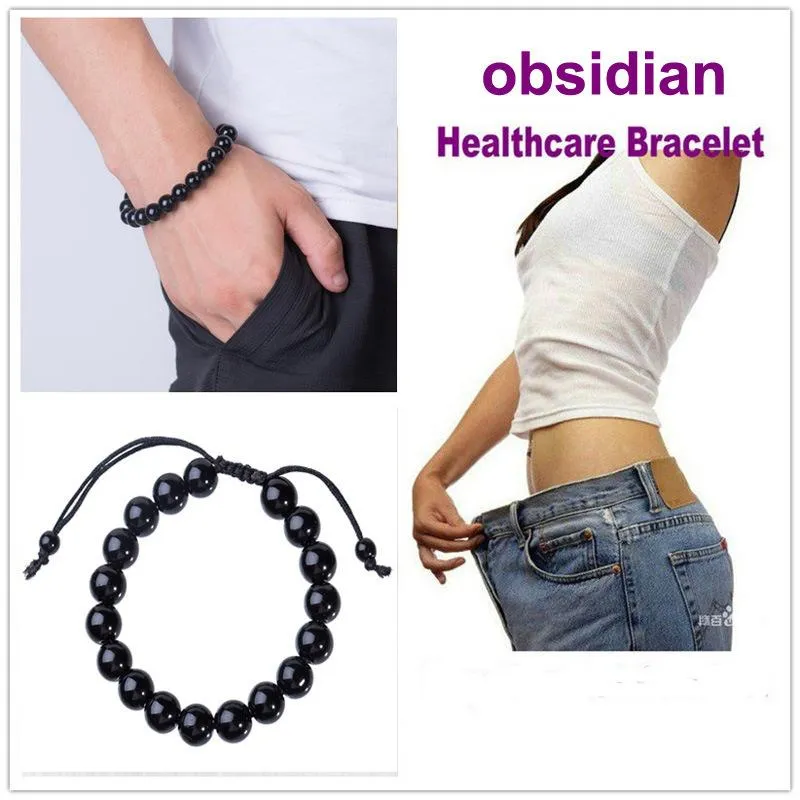 Strand Perles Brins Drainage Lymphatique Obsidienne Fitness Bracelet Matériel Perle Diamètre 10mm Noir Unisexe