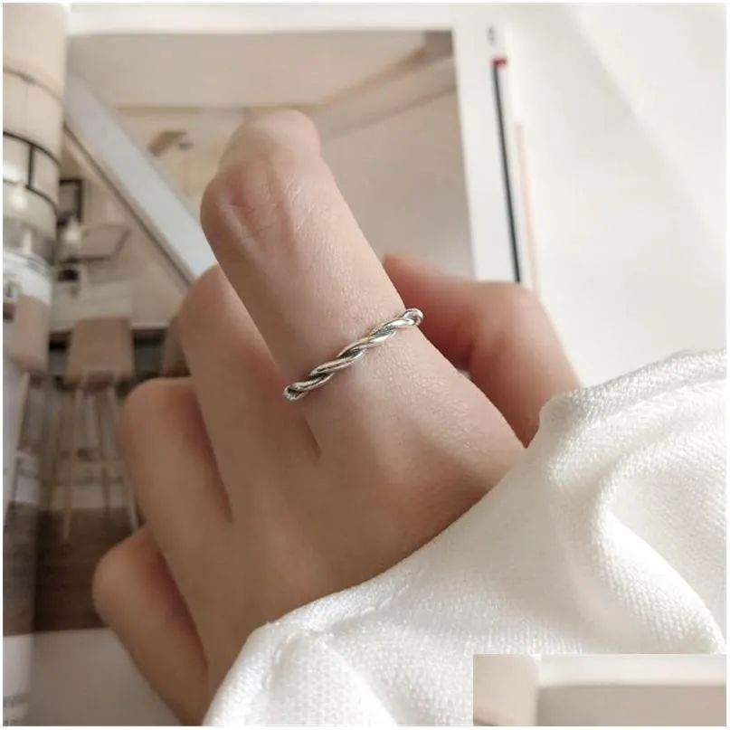 Silver Authetic 925 Sterling Sier Twist Ticken Pierścienie dla dziewcząt Studenci Vintage Otwarty rozmiar Pinting Ring Prezenty Prezenty Drop dostawa klejnot dhbjg