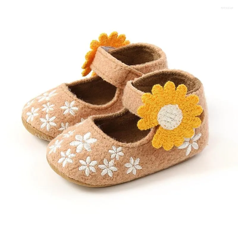 Första vandrare Sun Flower Pink Princess Born Baby Girl Shoes Soft Cotton Anti Slip Toddler Solid Color Spädbarn