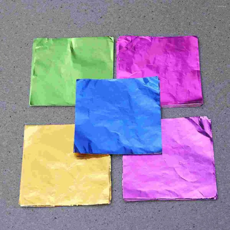 Geschenkpapier, Papierverpackung, quadratische Aluminium-Schokoladenverpackung, Bastelblatt, Süßigkeiten-Blatt, Verpackung, Metall, Gold, Lollyfood, dekorative Blätter