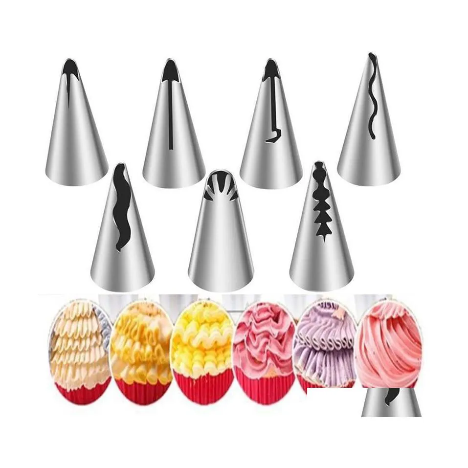 Baking Pastry Tools 7Pcs Doll Skirt Cake Cream Nozzles Stainless Steel Icing Pi Diy Tips Flower Mouth Cupcake Decorating Drop Deli Dh2Hv