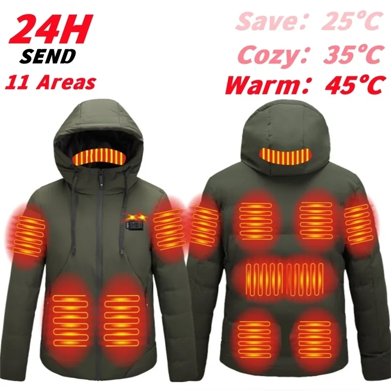 Hombres Abajo Parkas 11 Área Calentado Chaleco Hombres Mujeres Parka Chaqueta Otoño Invierno Ciclismo Cálido USB Eléctrico Deportes al aire libre Chalecos para la caza 221104