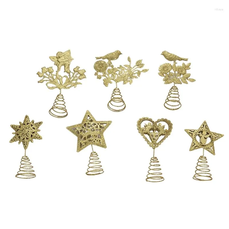 Noel Süslemeleri Altın Ağaç Yıldız Xmas Ağaçları Ev İçin Üst Dekorasyon Metal Tel Yıldızları