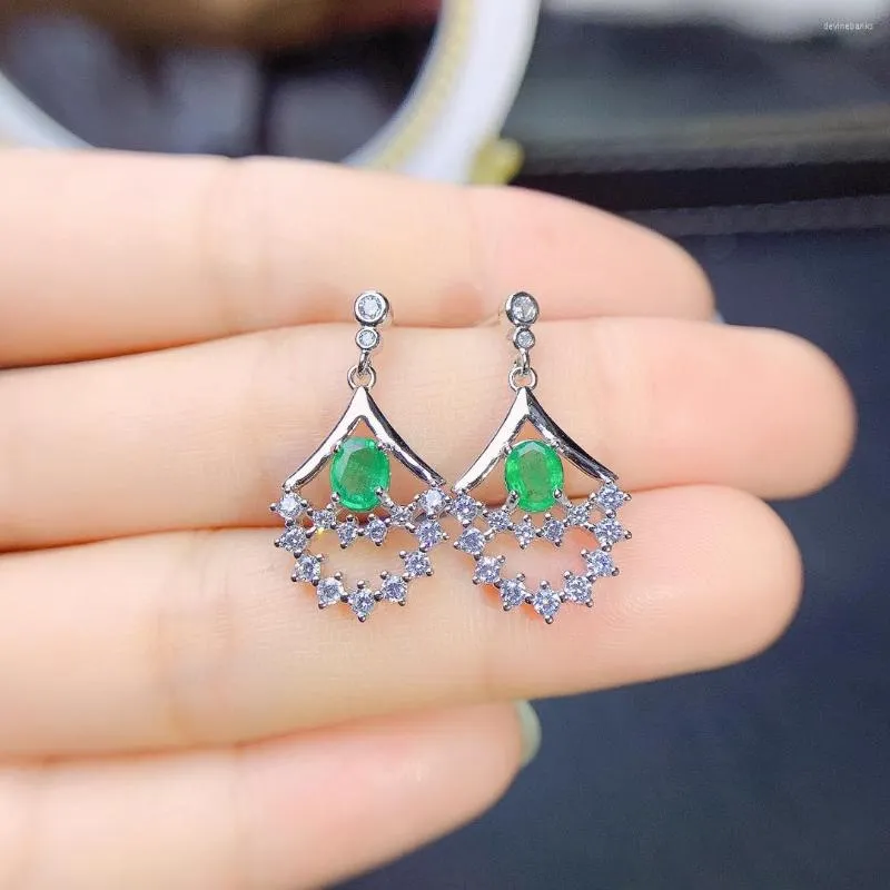 Dangle Küpeler Doğal Kolombiyalı Emerald Yeşil Taş Damlası Orijinal 925 STERLING Gümüş Kadınlar Yüksek Glamour Takı