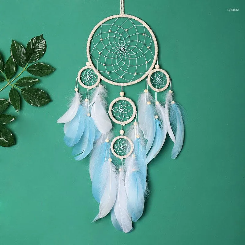 Decorative Figurines Dream Catcher Five Rings Pendant Creative Feather Wind Chime Home Birthday Gift Pography Props Wedding Decoration