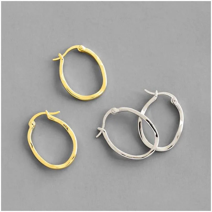 Silver Authentic 925 Sterling Sier Hollow Circle örhängen för kvinnor Girls Geometric Irregar Concave Convex Oval Hoop Earring Drop de Dhat0