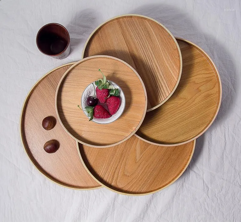 Piatti Stoviglie complete di legno intero Piatto di pane alla frutta Burlywood Tavolo da pranzo in legno Set di design semplice nero e rosso 2023