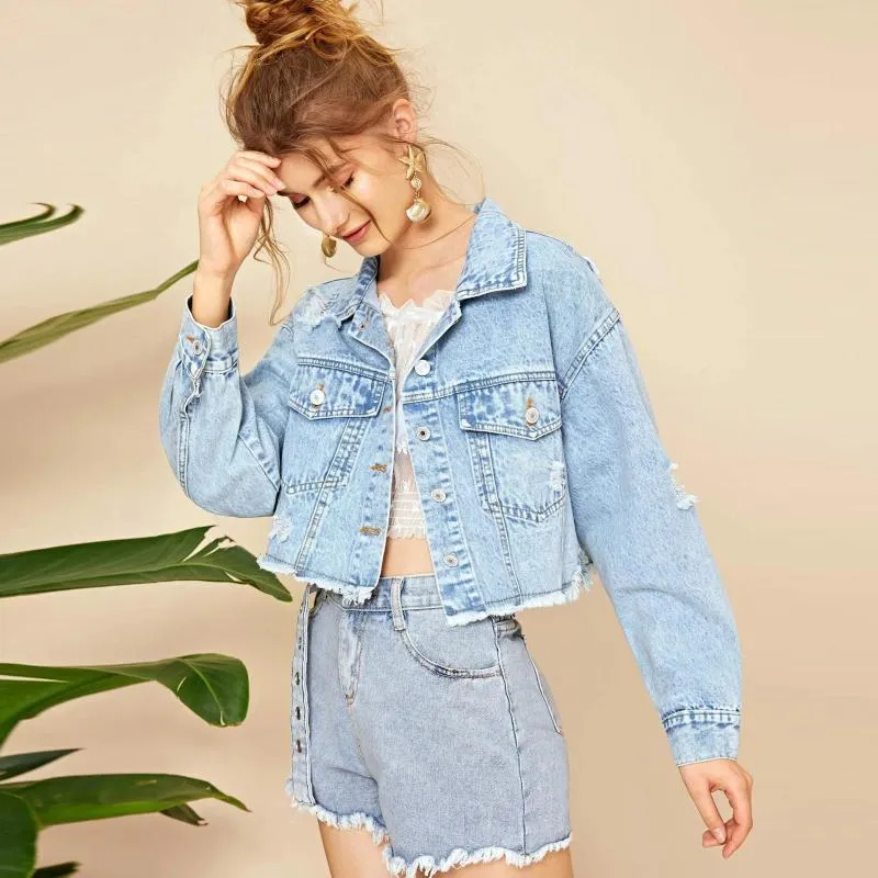Women's Jackets 2023 European And American -selling Women's Spring Autumn Ripped Denim Jacket