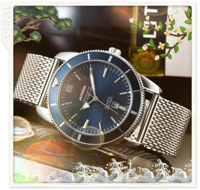 Three Pins Luxury Fashion Crystal Men Watches 43mm kwarts roestvrijstalen gaasgordel Sport alle Crime Watch Clock Table Gifts
