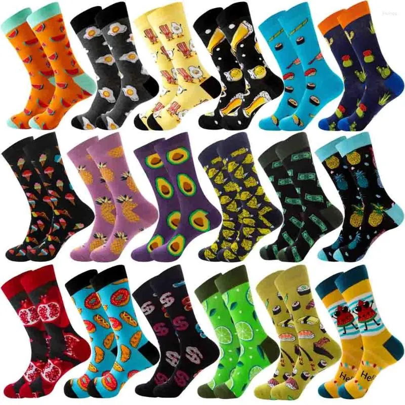 Chaussettes pour hommes mode drôle hommes Hip Hop Harajuku équipage coton fruits oeufs frits avocat nourriture heureux décontracté pour hommes cadeau