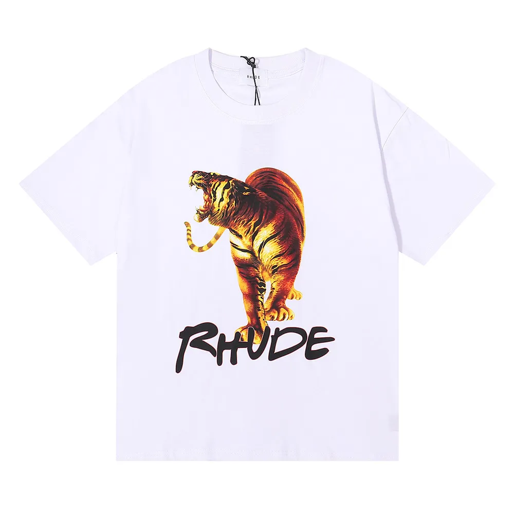 Rhude Mens T 셔츠 고품질 테스 짧은 디자이너 캐주얼 패션 슬리브 유럽 미국 남성 여성 둥근 목 Tshirts 미국 크기 그래픽 티 1426