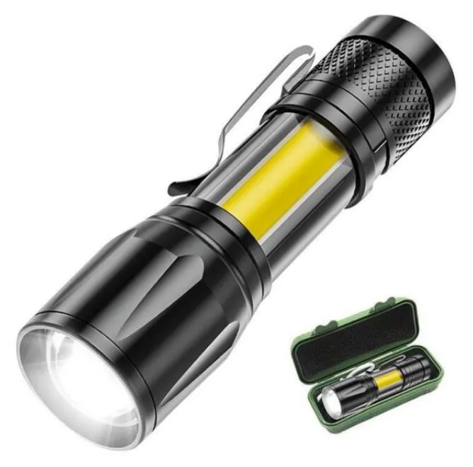 Mini lampe de poche LED COB torche rechargeable USB torches LED zoom lampes de poche puissantes et super lumineuses avec batterie intégrée câble USB