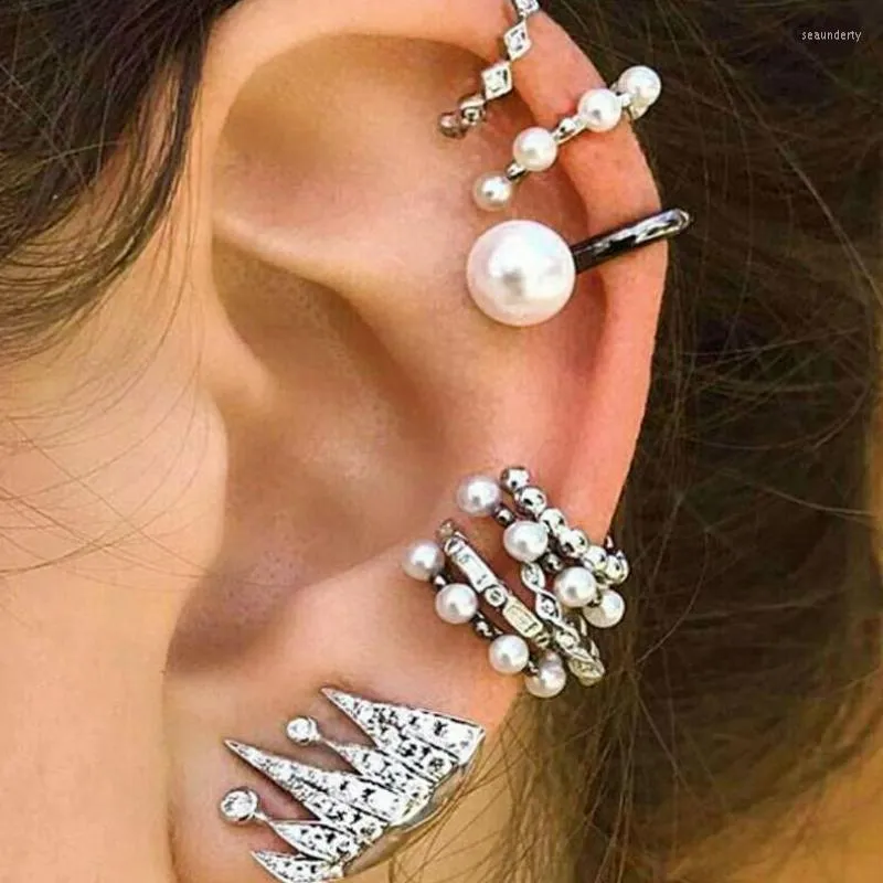 Dos Boucles D'oreilles Délicat Simulé Perles Oreille Manchette Pour Femmes Fille À La Mode Petit Clip Pas De Piercing Romantique En Métal Bijoux De Mariage Bijoux