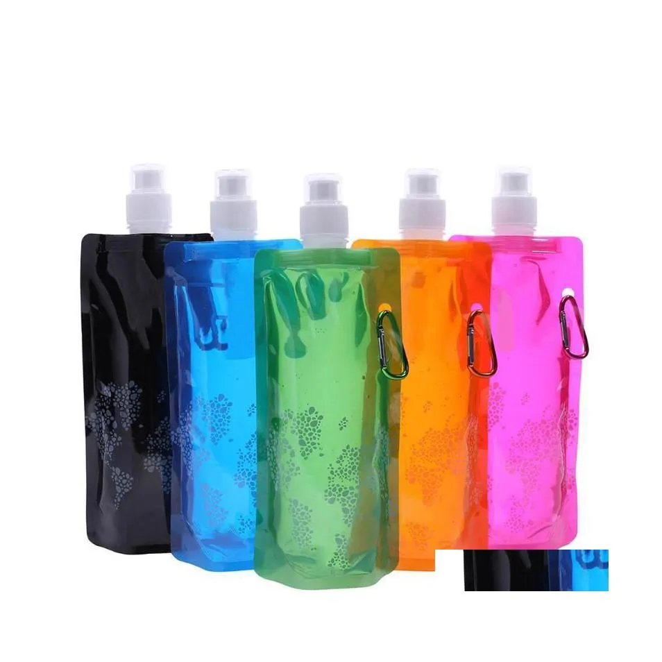 Tumblers Portable Tralight Foldbar Sile Bag Water Bottle Outdoor Sport Supplies Handing Cam Soft Flask Drop Delivery Home Kit DHT2N