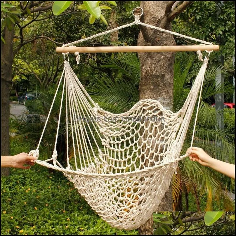 Hammocks Outdoor Indoor Garden Dormitory Bedroom Hanging Swing Cotton Hammock Chair Solid Rope Yard Patio Porch 422 J2 Drop Delivery Ot7C0