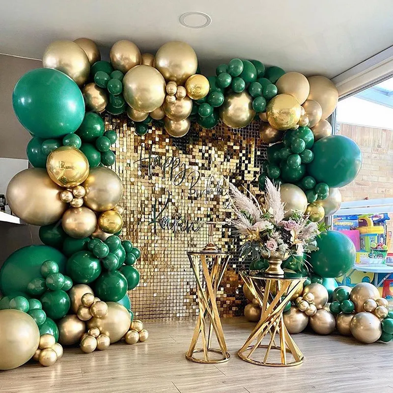 Другие декоративные наклейки 1Set Forest Green Garland Arck Kit Gold Balloons 4D Chrome Metallic Foil Balls Dece Dece Свадьба день рождения детский душ глобус 230110