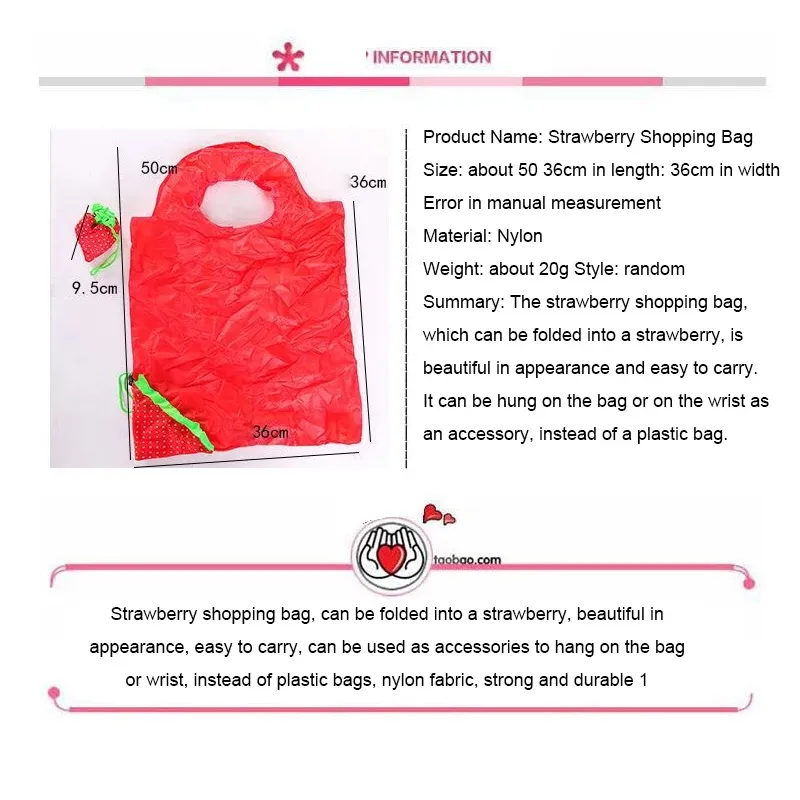 Strawberry Shape Storage Handbag Grapes Pineapple Foldable Shopping Bags Reusable Folding Grocery Nylon Large Bag GG013