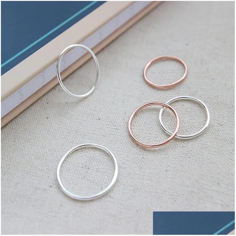 Silver New Simple 925 Sterling Sier Ring For Women 1.2Mm Thickness Knuckle Girls Finger Fine Jewelry Aneis Drop Delivery Dhacj