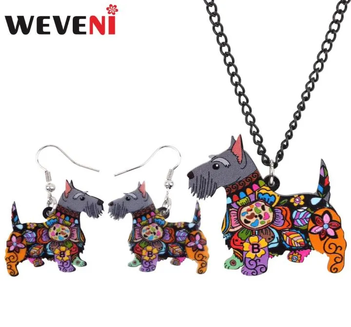 Weveni Acrylic Anime Aberdeen Scottish Terrier Dog Jewelry Sets earrings Necklace for Women Girls Pert Lovers Part2055409