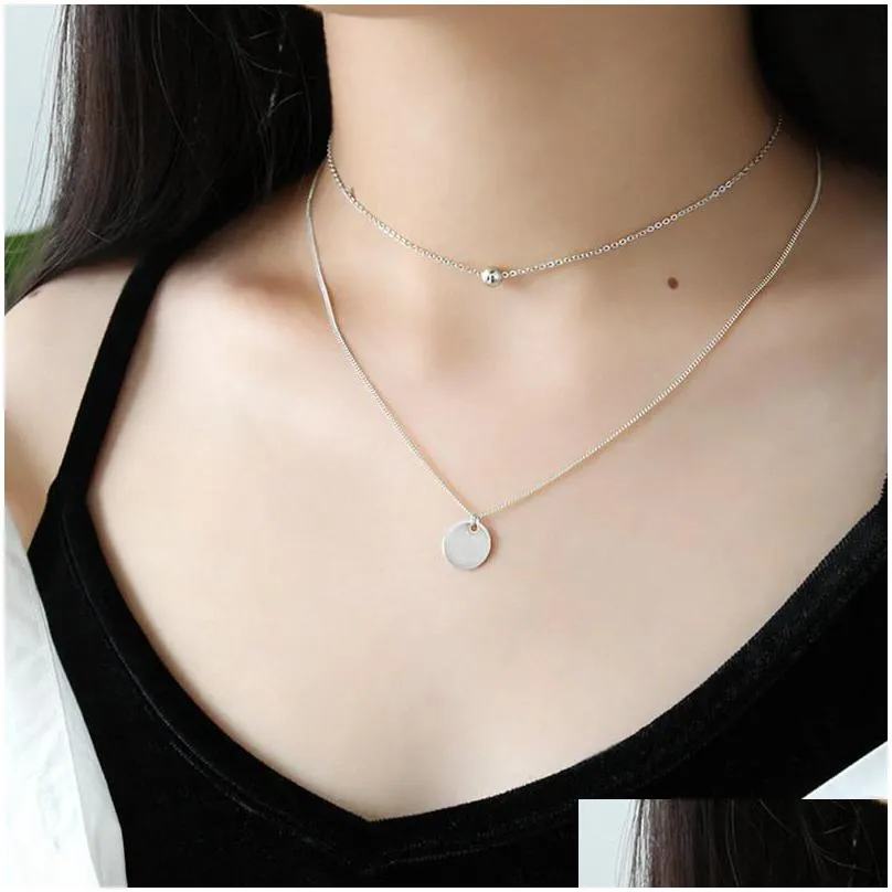 925 sterling silver multi layer chain necklaces for women new simple geometric round beads pendant necklace fine jewelry