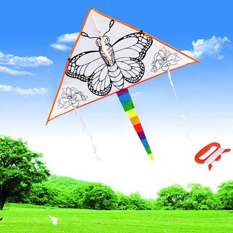 يمكن رسم مثلث Graffiti Diy Nylon الطائرات الورقية في الهواء الطلق الطائرات الطيران للأطفال الأطفال الذين لديهم 30 مترًا 0110