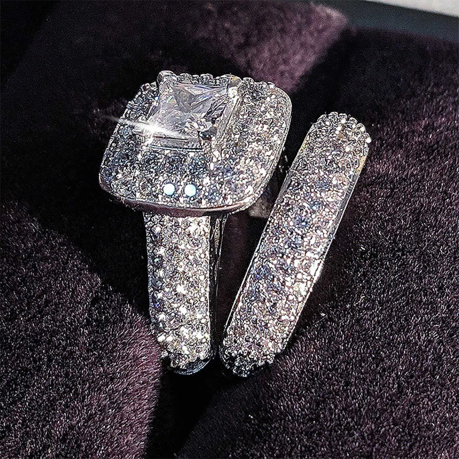 Wedding Rings Princess Square Diamond Set Ring Engagement Jewelry For Women Anillos De Boda Para Mujer Alliances Femme