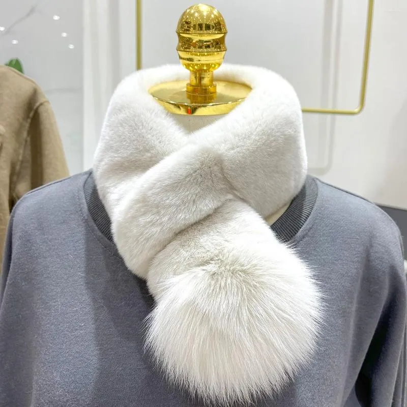 Halsdukar 2023 Real Rex Päls halsduk med boll varm mjuk vinter trendig design ljuddämpare kvinnlig äkta fast