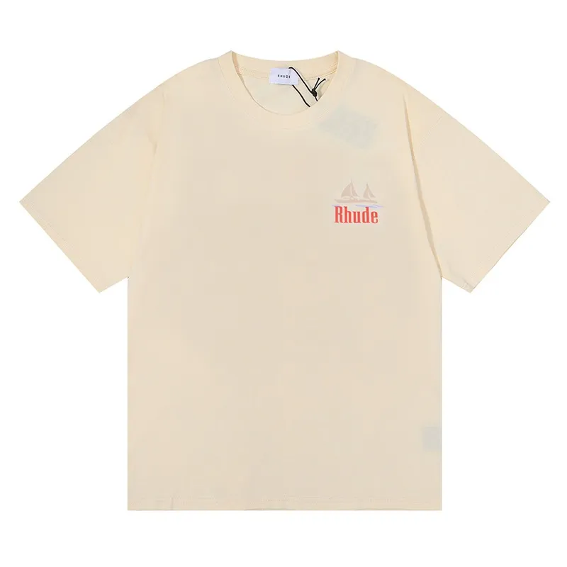 Camisetas Masculinas 21SS Designer Brand Rhude Summer Patterns Bordado Com Letras Camisetas Manga Curta Tamanho EUA M-XL