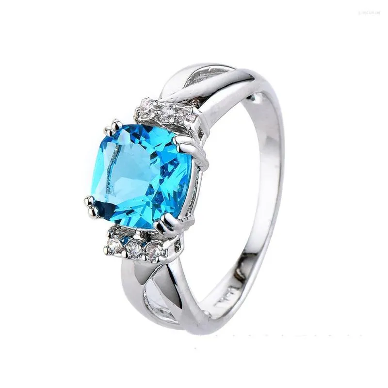 Cluster Rings 2023 Trendy Light Blue Stone Zircon Love Lady Ring Women's Valentine's Day Gifts For Female Silver Color Jewelry Bague