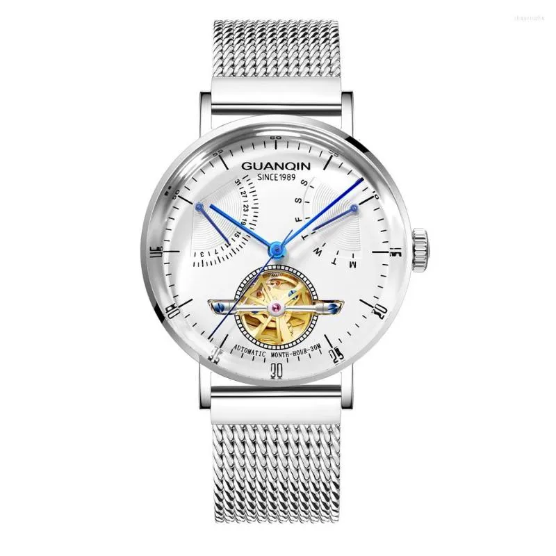 Polshorloges Guanqin Skeleton Tourbillon Mechanical Watch Men Automatische zakelijke roestvrijstalen pols horloges Reloj Hombre 2023