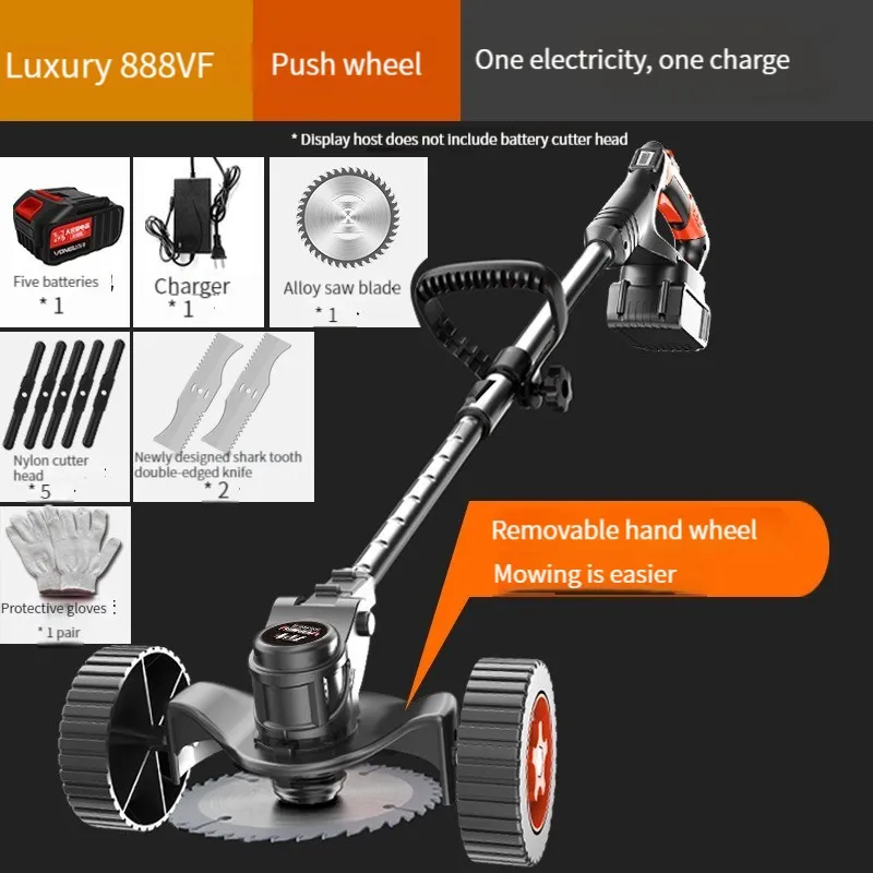 Electric Grass Trimmer Powerful Riding Lawn Mower Weeds Brush Cutter Machine Length Adjustable Garden Tools with 1 Li Battery