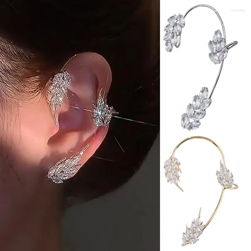 Rücken Ohrringe Silber Gold Farbe Blatt Ohrclips ohne Piercing für Frauen funkelnde Zirkon Manschette Clip Ohrring Hochzeit Schmuck