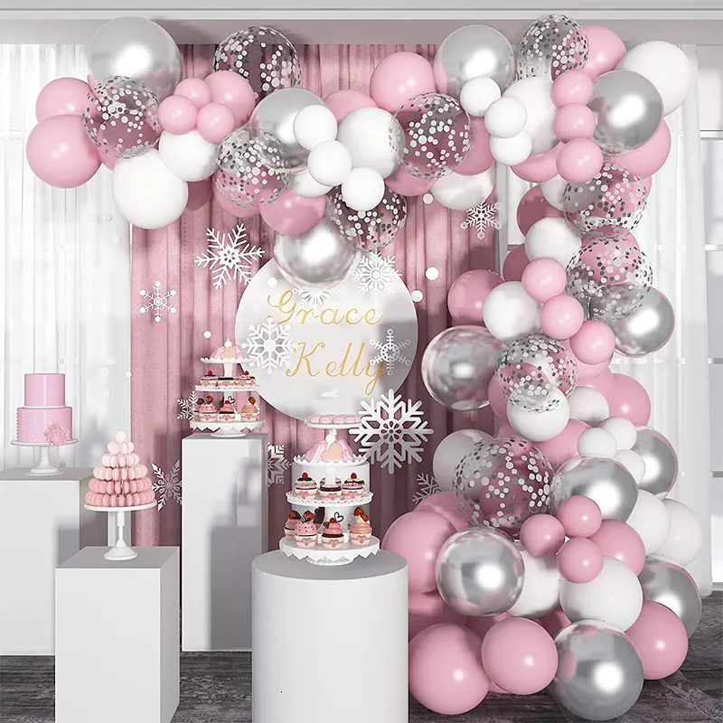 Decoration bapteme fille arche ballons anniversaire rose gold