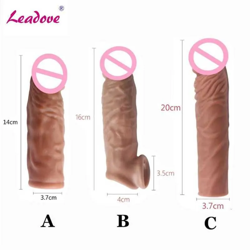 Sex Toys Massager Realistic Penis Extension Clock Rlewa wielokrotnego użytku wielokrotnego powiększenia opóźnienia dla mężczyzn Dildo Enhancer Toys YS0361