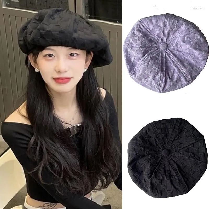 Bérets coréen rétro Plaid béret casquettes pour femmes mode d'été tout-match nuage peintre chapeau Boinas Para Mujer