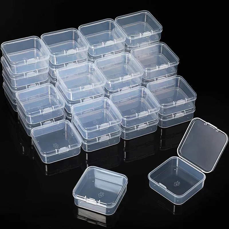 Mini Clear Plastic Storage Containers Box with Hinged Lids Empty