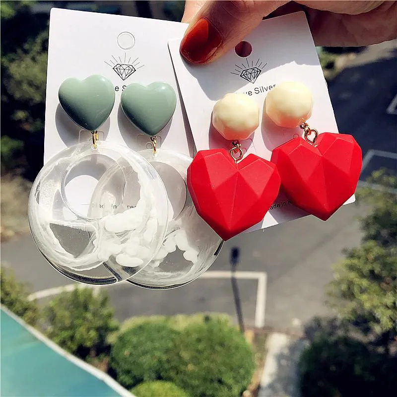 Dangle Earrings & Chandelier Korean RetroTransparent Big Round Set Red Acrylic Heart Jewelry For Women Resin Trendy 2023