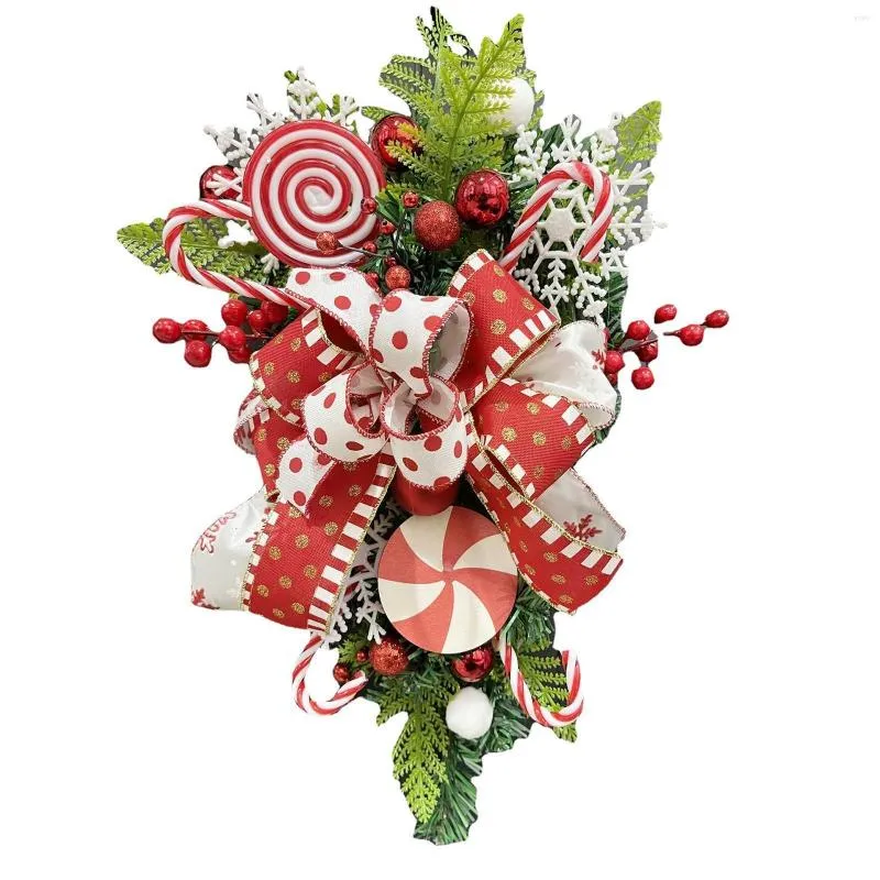 Dekorative Blumen Weihnachten Lutscher Kranz Rot Bownot Dekoration Tür Rattan Hängende Girlande Dekor Ornament Hause Weihnachten Dekorationen K2A3