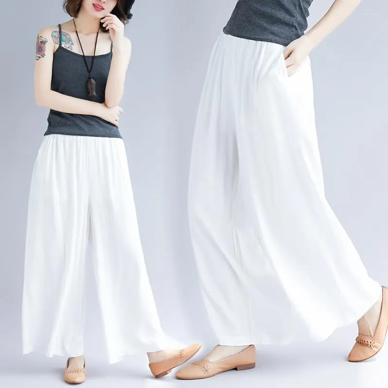 Women's Pants Casual Summer Women's Beige Elastic Waist Loose Wild Solid Color Comfortable Thin Wide-leg Trousers ZM033
