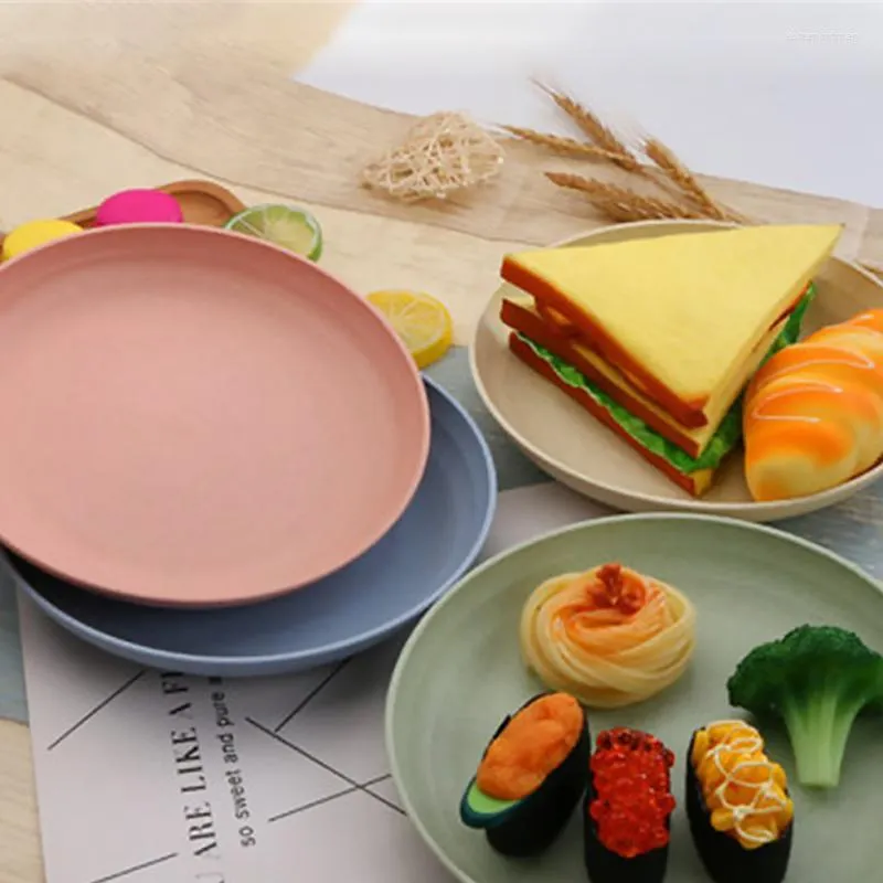 Plattor vete halm middag tallrik plast japansk stil rund hushåll frukt dumpling bordsartiklar