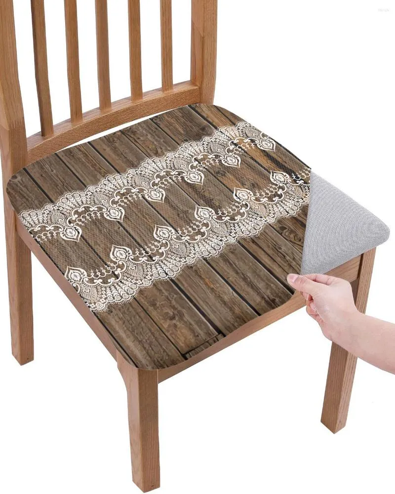 Chair Covers Vintage Wood Texture Lace Pattern Seat Cushion Stretch Dining Cover Slipcovers For Home El Banquet Living Room