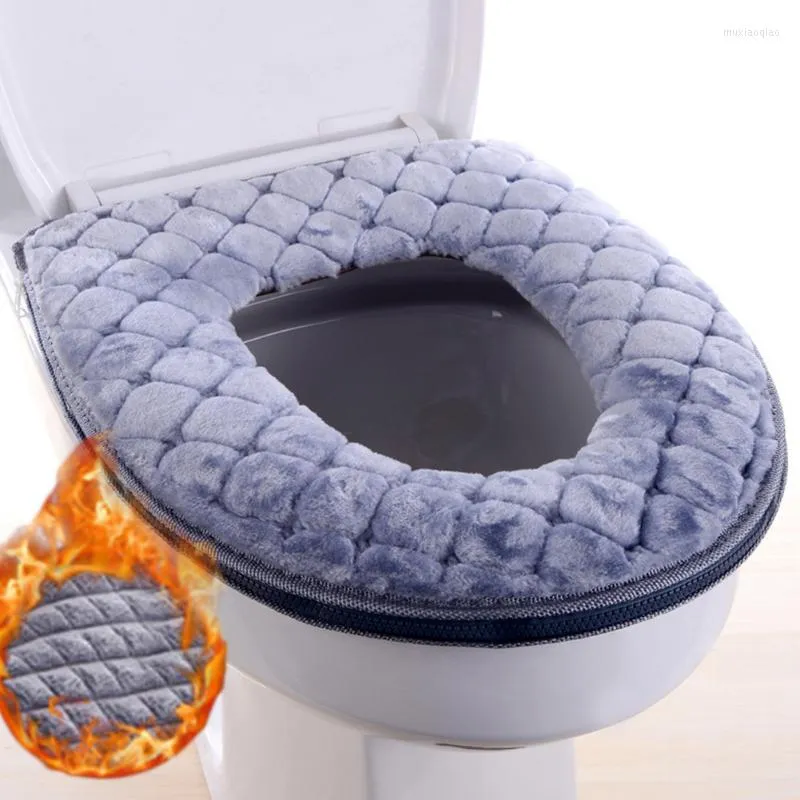 Fundas de asiento de inodoro espesar suave invierno cálido cubierta lavable cremallera felpa en forma de O tapa cojín suministros de baño