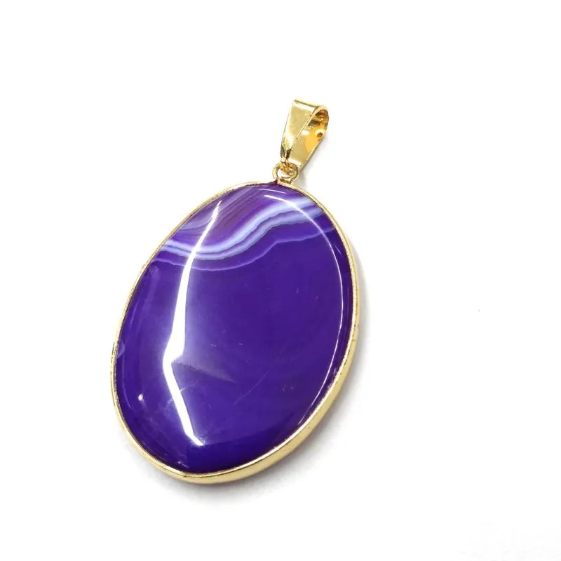 Pendant Necklaces Natural Stone Gemstone Egg-shaped Striped Agate Making Crafts Necklace Bracelet Earrings Accessories For Woman 30x45mmPend