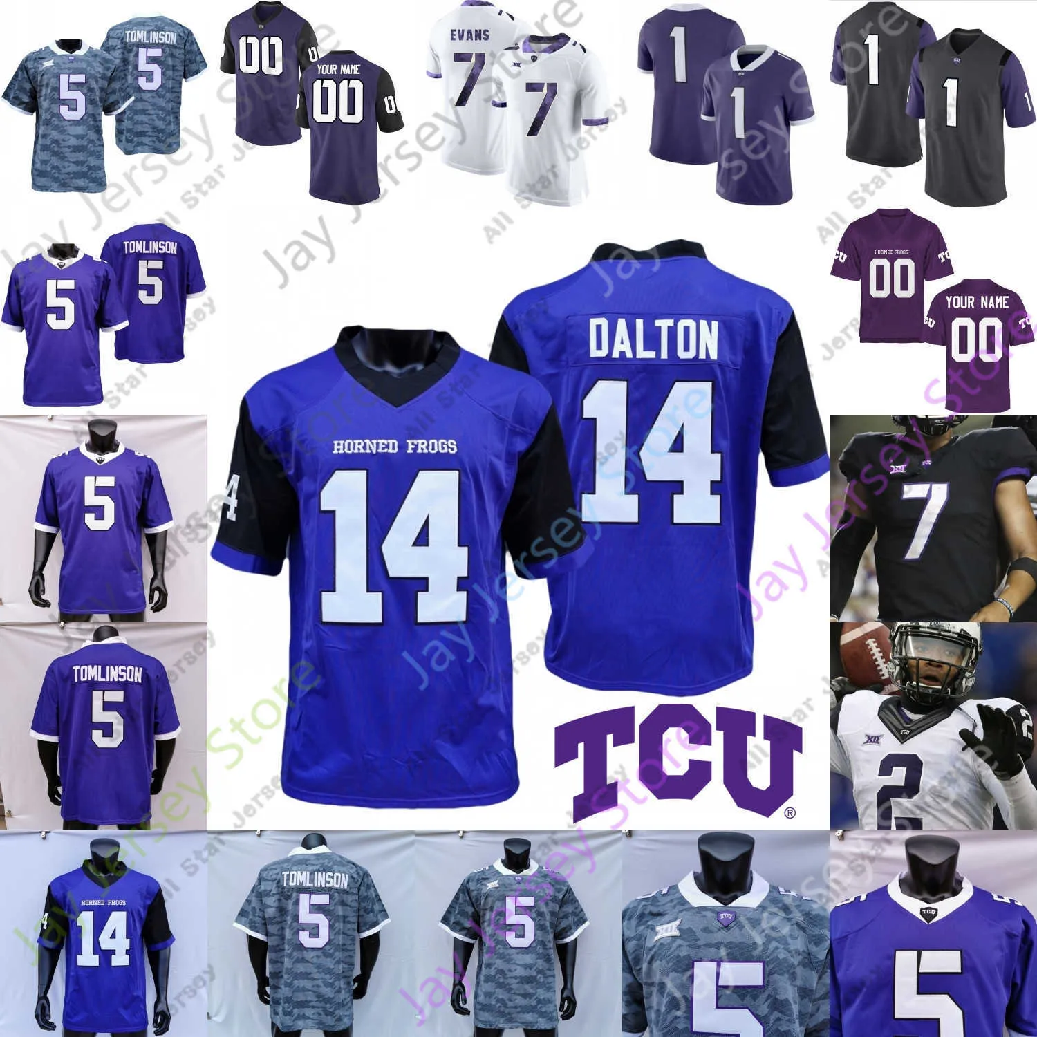 Fotbollströjor fotbollströjor tcu horned grodor fotboll tröja ncaa college andy dalton laDainian tomlinson max duggan kende miller jamoi hodge brown