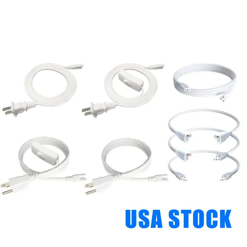 1.2M T5 T8 LED Tube Cordon D'alimentation avec Prise US 4FT Câble Connecteur De Fil Électrique 3 Broches Accessoires D'éclairage 85-277V 100Pcs Usalight