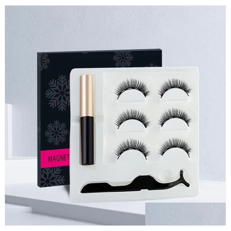 Pestañas postizas Delineador de ojos magnético Traje de pestañas 3Paris Lashes Fluid con herramientas de pinzas especiales Maquillaje Entrega de gotas Salud Belleza Ojos DH076